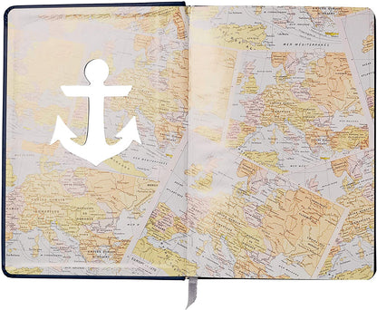 Eccolo Medium Lined Journal Notebook, Hardbound Cover, A5 Writing Journal, 256 Ruled White Pages, Ribbon Bookmark, Lay Flat, Notebook for Work or School, Seek Adventure (Blue, 5.75-x-8.25 inches)