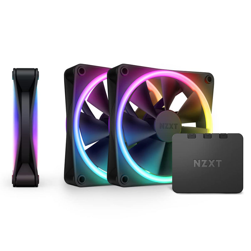 NZXT F120 RGB Duo Triple Pack - 3 x 120mm Dual-Sided RGB Fans with RGB Controller – 20 Individually Addressable LEDs – Balanced Airflow and Static Pressure – Fluid Dynamic Bearing – PWM – Black Black 120MM 3 pack