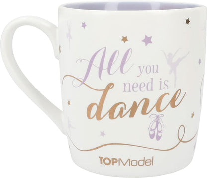 Depesche 12372 TOPModel Ballet Mug in Matt White with Model Motif, Lettering and Stars, Drinking Cup with Porcelain Handle, Capacity: Approx. 250 ml, Multi-Coloured