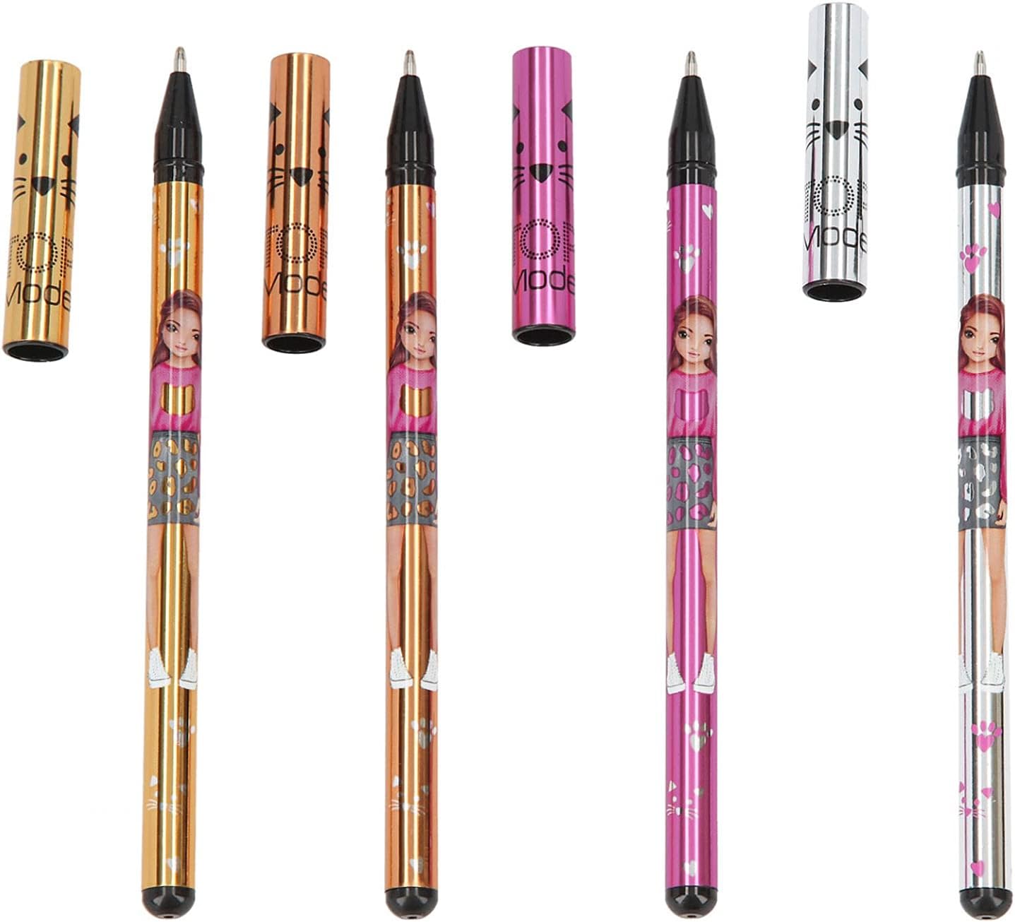 Depesche 7511 TOPModel - Metallic Gel Pens Set of 4 Gold Silver Bronze Pink Writing and Decorating, Colourful 4 metallic case