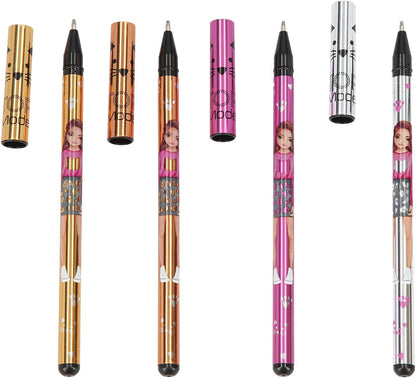Depesche 7511 TOPModel - Metallic Gel Pens Set of 4 Gold Silver Bronze Pink Writing and Decorating, Colourful 4 metallic case