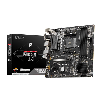 MSI PRO B550M-P GEN3 Motherboard, Micro-ATX, AM4 - AMD Ryzen 5000 Ready - DDR4 Boost 4400+MHz/OC, PCIe 3.0 x16 Slot, 1 x M.2 Gen3 Slot, 1G LAN Micro-ATX PRO B550M-P GEN3