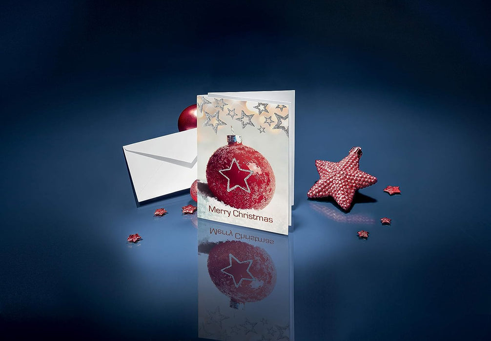 SIGEL DS060 Christmas Greeting Card "Christmas Bauble", A6 (A5), blank, 10 Pieces incl. 10 envelopes, easy to print Christmas Bauble - red