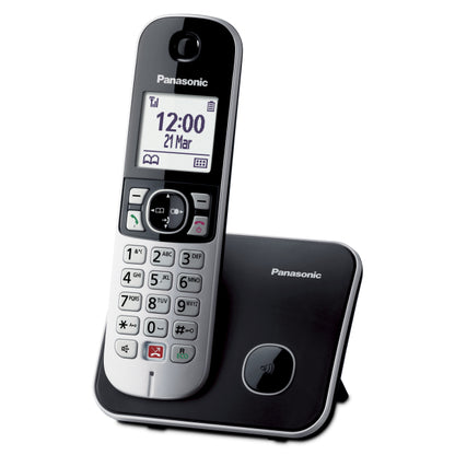 Panasonic KX-TG6851JTB Telefono Cordless Digitale, UnitÃ  Base e Ricevitore Singolo, ID Chiamante, Blocco Chiamate Indesiderate, Suoneria Categoria, Display LCD, Tastiera Illuminata, Nero