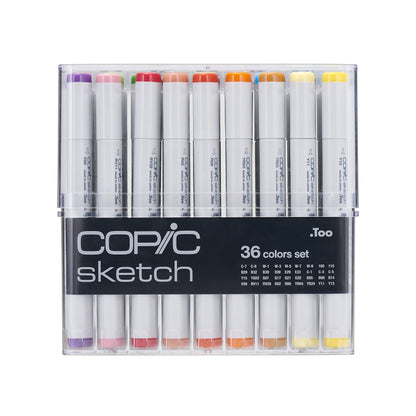 Copic Sketch, Alcohol-Based Markers, 36pc Set, Basic (New ver.) Basic: Bright, Basic Colors and a Variety of Grays: C1, C3, C5, C7, C9, W1, W3, W5, W7, W9, 100, 110, B05, B06, B14, B29, B32, B39, E09,