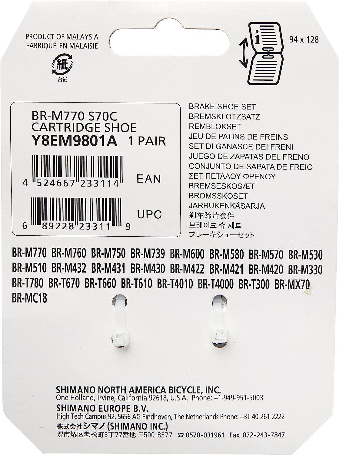 SHIMANO V-Brake Brake Shoe with S70C Pad 0 Black