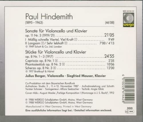 Paul Hindemith: Werke Für Violoncello Und Klavier - Volume 1