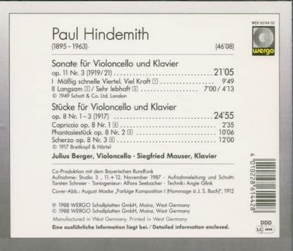 Paul Hindemith: Werke Für Violoncello Und Klavier - Volume 1