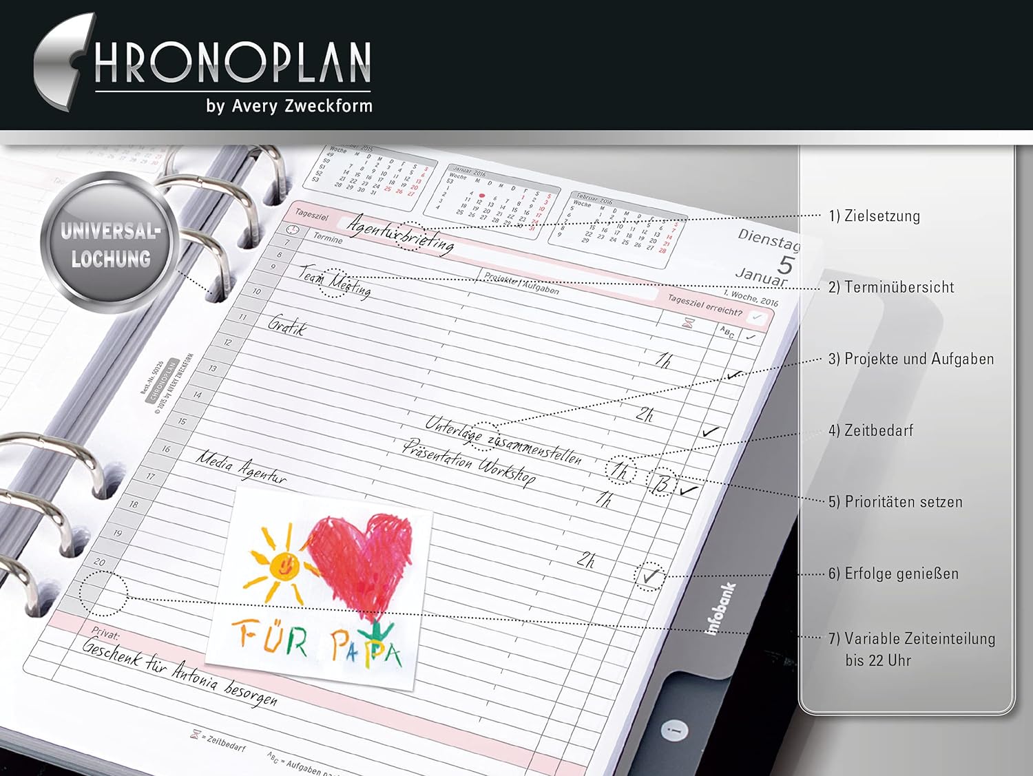 Avery Dennison Zweckform Chronoplan 50543 Week Planner 2013 / 2 Pages for 1 Week / in Columns / Medium-Sized / White (In German) 2023 Midi Weekly plan in columns