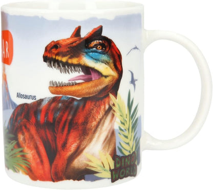 Depesche 12030 Dino World Mug with Handle in White with Dinosaur Print, Porcelain Drinking Cup, Capacity: Approx. 320 ml, Multicoloured, ca. 11,7 x 10 x 8,2 cm