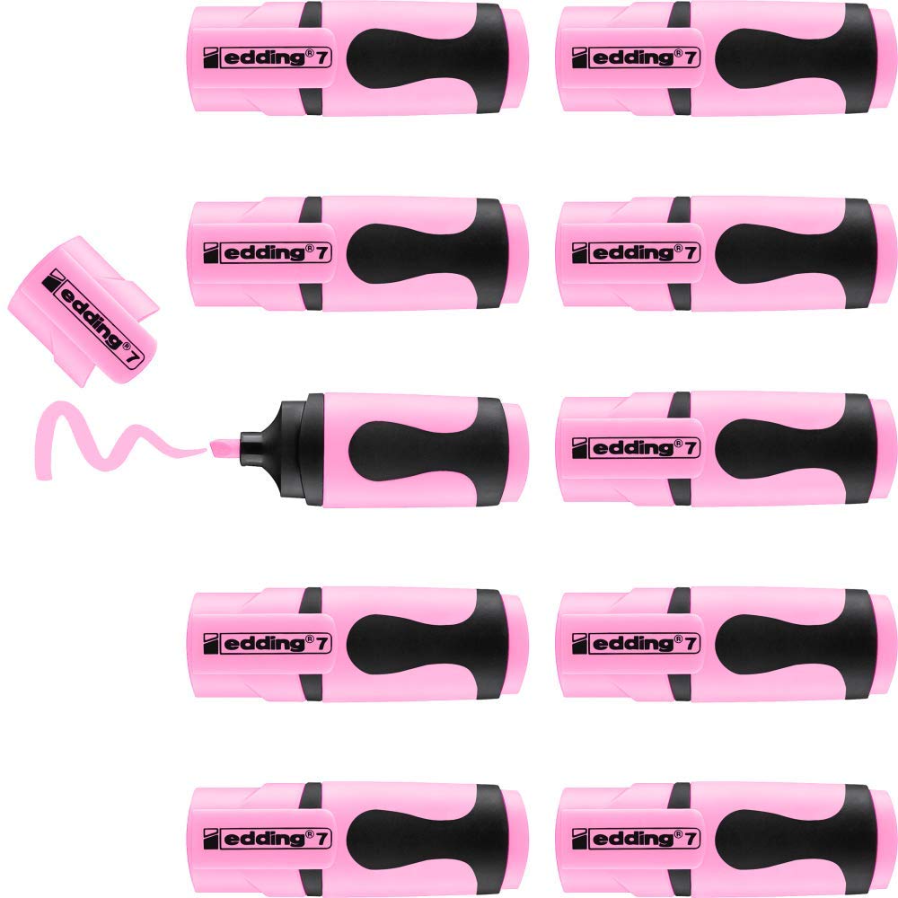edding 7 mini highlighter - pastel rose - 10 highlighter pens - chisel nib 1-3 mm - small highlighter in trendy colours - for bullet journals, school, college, university or the office 09: 10 Pencils - Pastel Pink