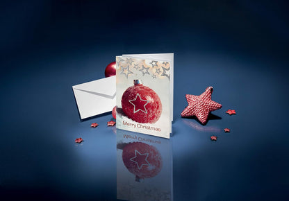SIGEL DS060 Christmas Greeting Card "Christmas Bauble", A6 (A5), blank, 10 Pieces incl. 10 envelopes, easy to print Christmas Bauble - red