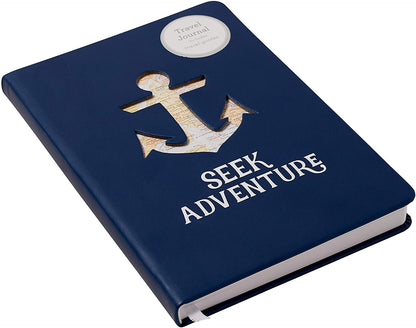 Eccolo Medium Lined Journal Notebook, Hardbound Cover, A5 Writing Journal, 256 Ruled White Pages, Ribbon Bookmark, Lay Flat, Notebook for Work or School, Seek Adventure (Blue, 5.75-x-8.25 inches)