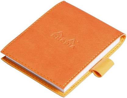 RHODIA 118214C - Case Clipboard + Stapled Notepad N°11 Tangerine - A7 - Lined - 80 Detachable Sheets - White Clairefontaine Paper 80 g/m - Pencil Holder - Faux Leather - Rhodiarama Collection Tangerine A7 Lined