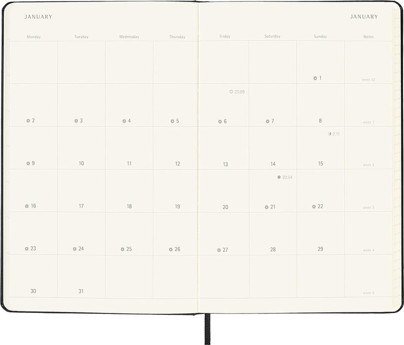 Moleskine Monthly Planner 2023, 12-Month Diary, Monthly Notebook with Hard Cover, XL Size 13 x 21 cm, Colour Black Hard Large Black