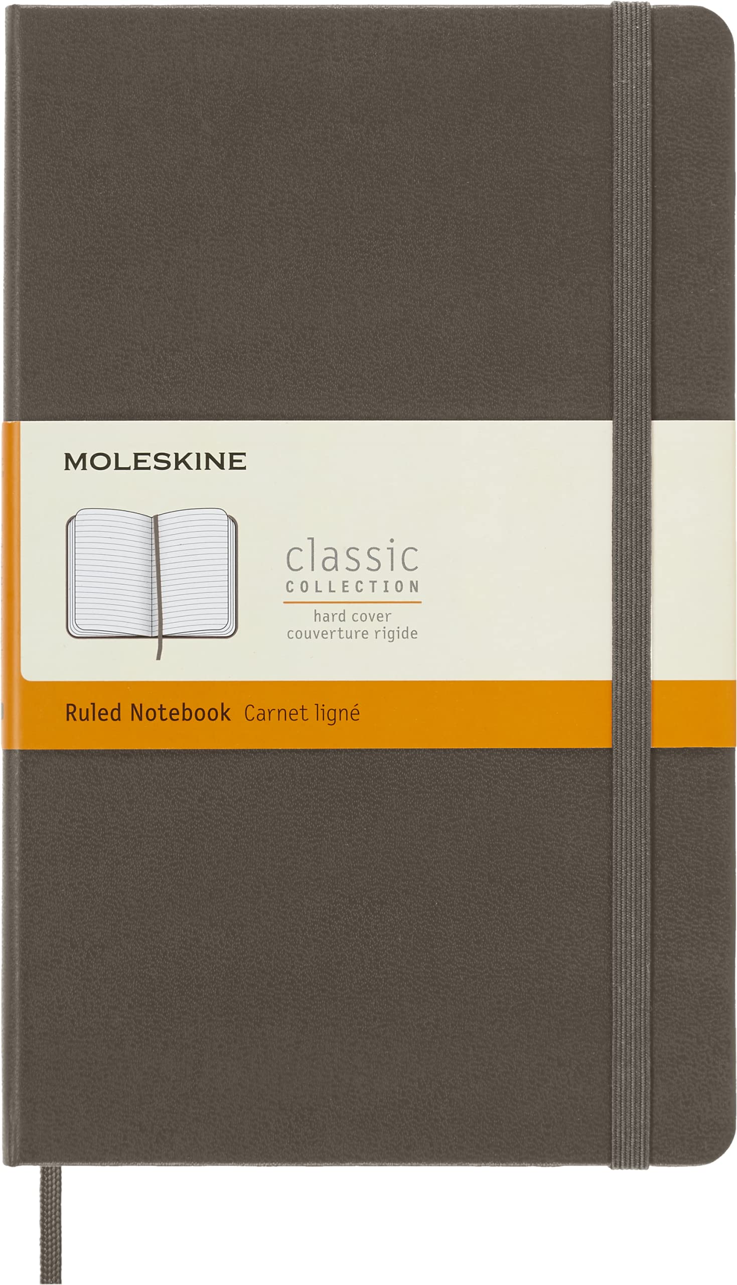 Moleskine Classic Ruled Paper Notebook, Hard Cover and Elastic Closure Journal, Color Earth Brown, Size Large 13 x 21 cm, 240 Pages Earth Brown Large Ruled