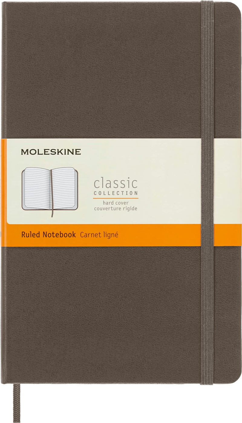 Moleskine Classic Ruled Paper Notebook, Hard Cover and Elastic Closure Journal, Color Earth Brown, Size Large 13 x 21 cm, 240 Pages Earth Brown Large Ruled