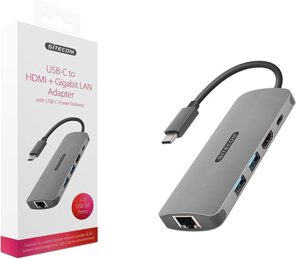 Sitecom USB-C to HDMI + Gigabit LAN Adapter - with USB-C Power Delivery