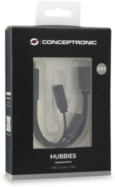 Conceptronic HUBBIES01B USB 3.1 Type-C (to 1-Port USB 3.0 + 2-Port USB 2.0 Cable Hub, OTG) Black