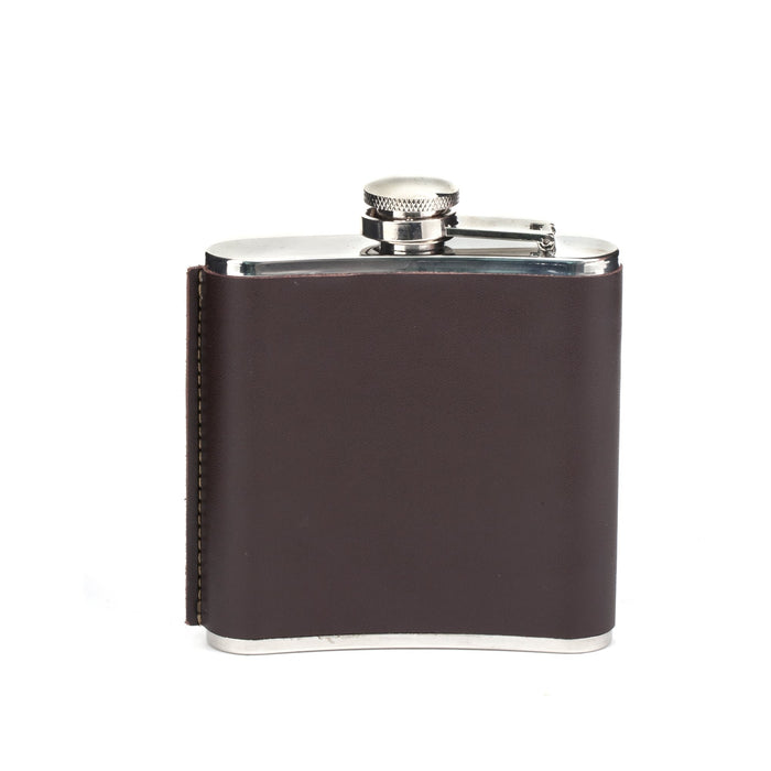 Kikkerland BA61-S Leather Hip Flask 6OZ, Stainless Steel, Brown Small