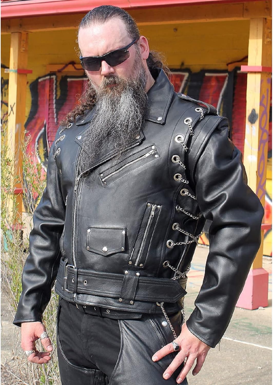 Markhorwear Men's Motorcycle Leather Jacket Cafe Racer Vented Back Armored Back Moto Vintage Scooter Jacket XX-Large Black