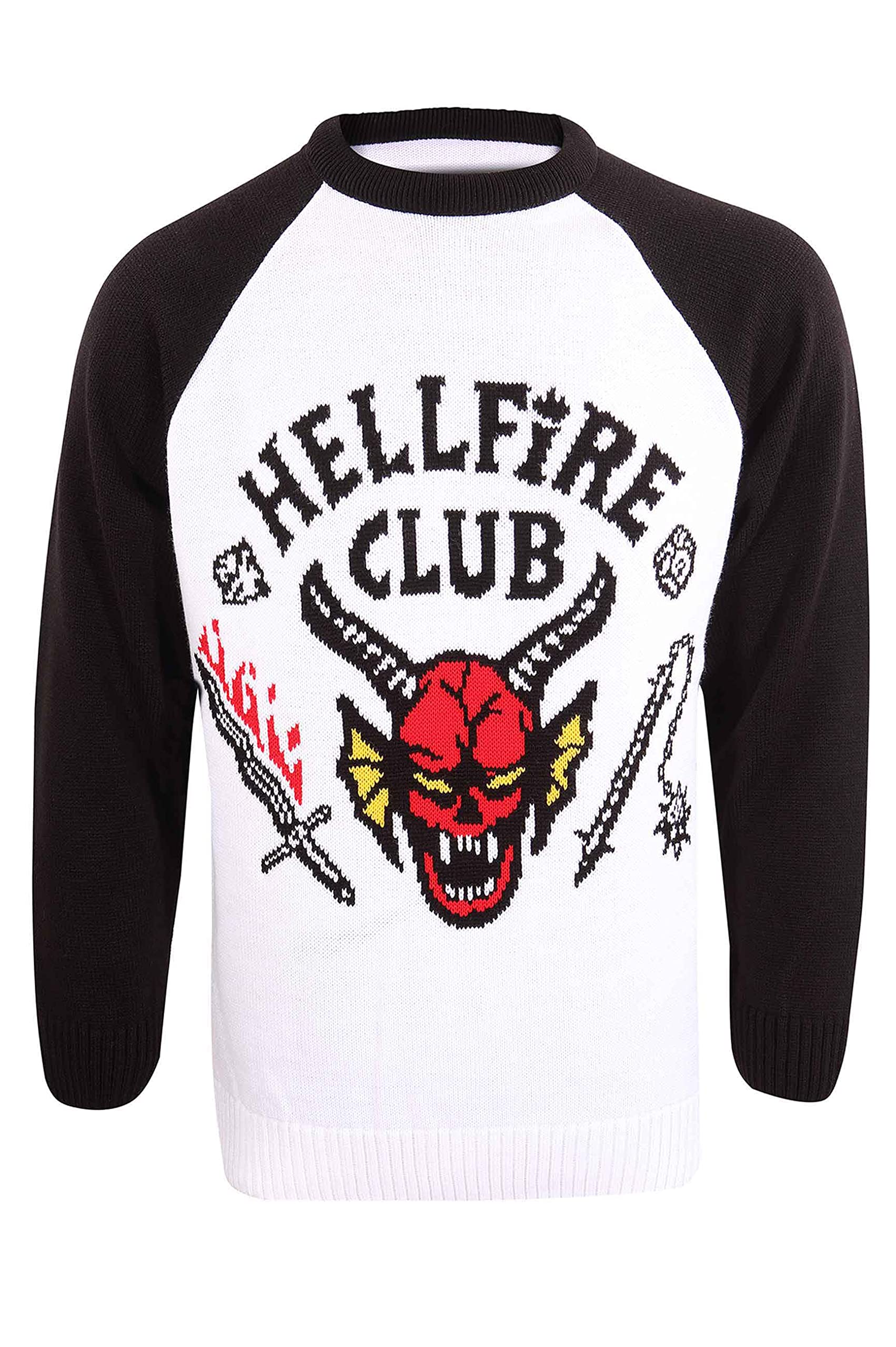Stranger Things Christmas Jumper Hellfire Club Collage Unisex Ugly Sweater XL white