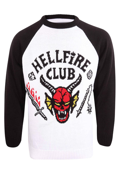 Stranger Things Christmas Jumper Hellfire Club Collage Unisex Ugly Sweater XL white