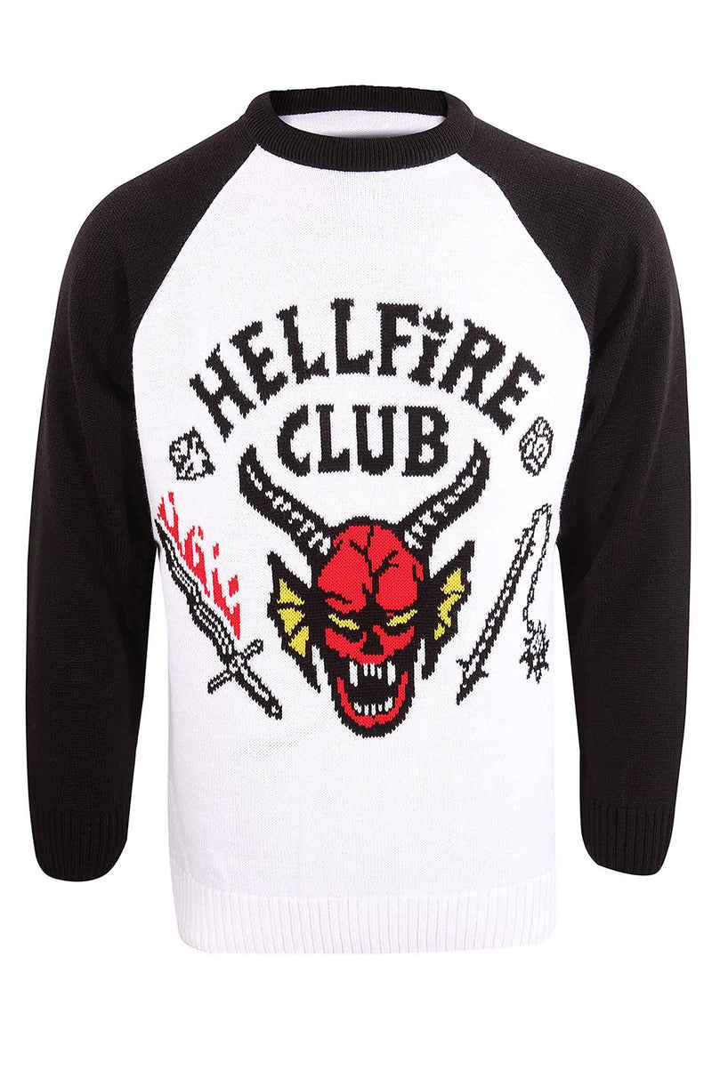 Stranger Things Christmas Jumper Hellfire Club Collage Unisex Ugly Sweater XL white