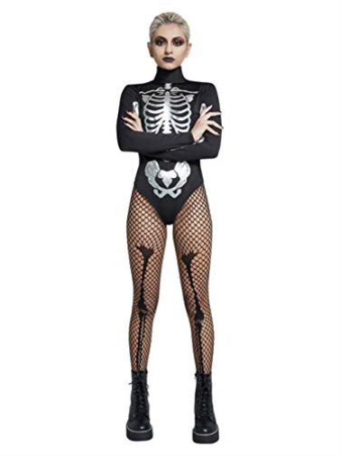 Smiffys Fever Skeleton Bodysuit, Black & White (Size M)
