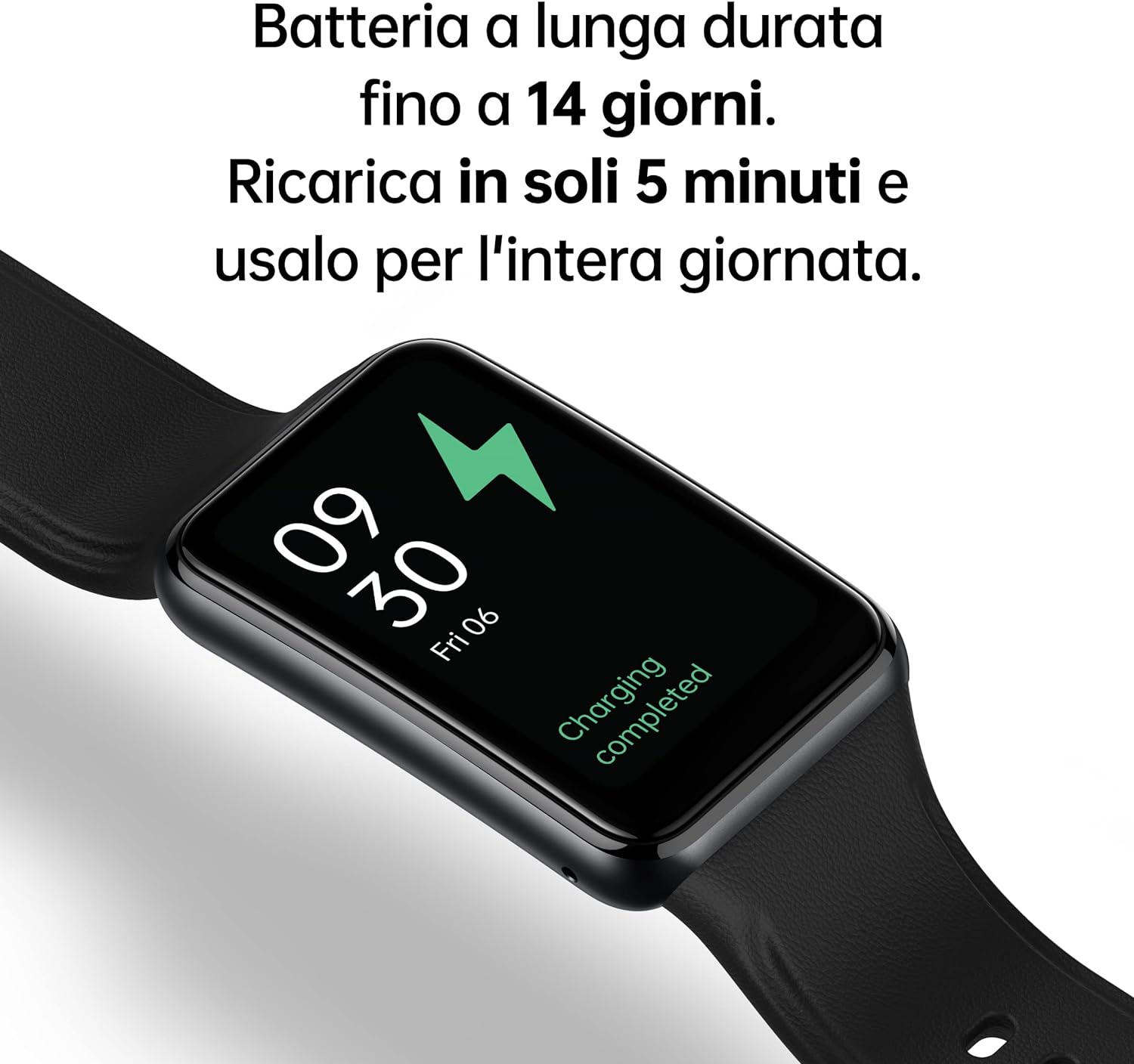 OPPO Watch Free – Smart Watch, AMOLED Curved Screen, 32g, Bluetooth 5.0, 5ATM Resistance, 230 mAh Battery, Fast Charge - Black