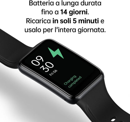 OPPO Watch Free – Smart Watch, AMOLED Curved Screen, 32g, Bluetooth 5.0, 5ATM Resistance, 230 mAh Battery, Fast Charge - Black