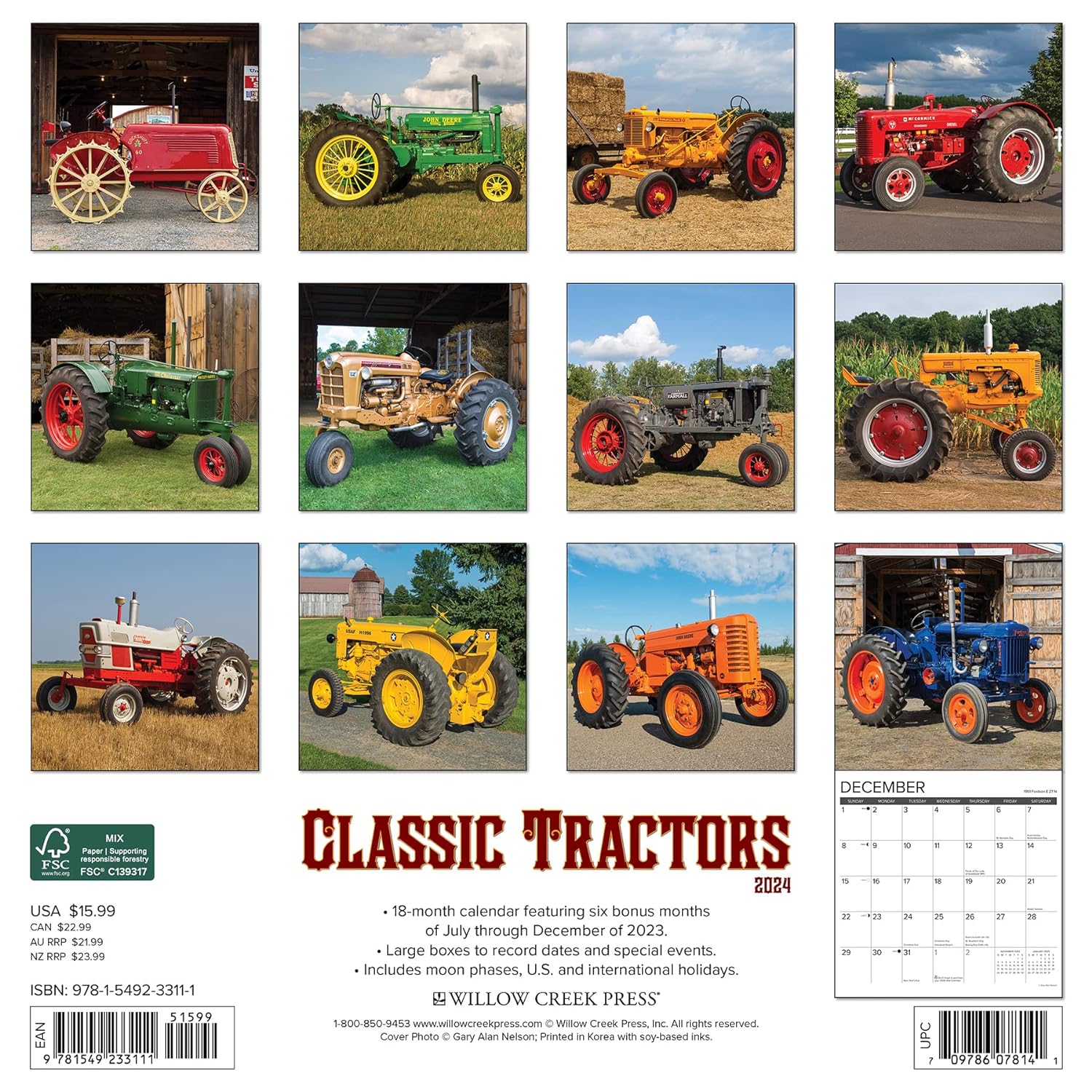 Classic Tractors 2024 12 X 12 Wall Calendar