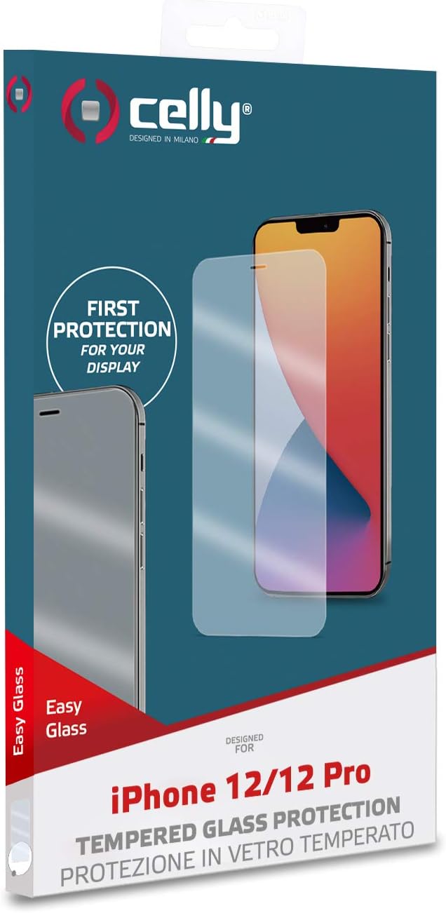 Celly Screen Protector for iPhone 12/12 Pro, Tempered Glass 9H Hardness, Anti-Fingerprint and Anti-Scratch