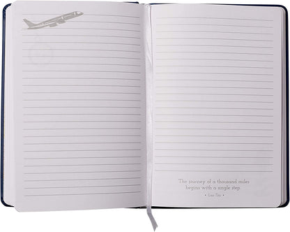 Eccolo Medium Lined Journal Notebook, Hardbound Cover, A5 Writing Journal, 256 Ruled White Pages, Ribbon Bookmark, Lay Flat, Notebook for Work or School, Seek Adventure (Blue, 5.75-x-8.25 inches)