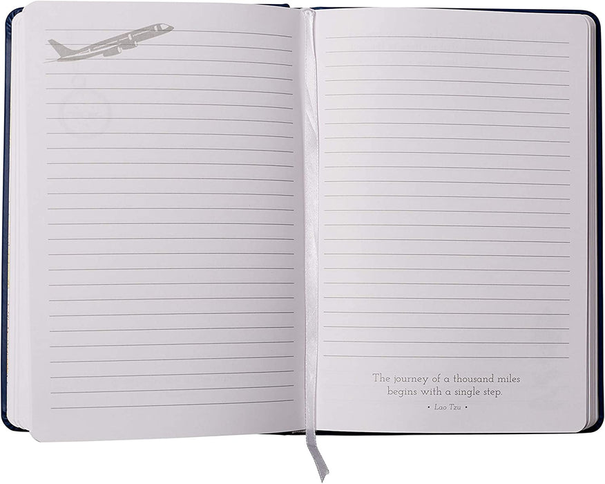 Eccolo Medium Lined Journal Notebook, Hardbound Cover, A5 Writing Journal, 256 Ruled White Pages, Ribbon Bookmark, Lay Flat, Notebook for Work or School, Seek Adventure (Blue, 5.75-x-8.25 inches)