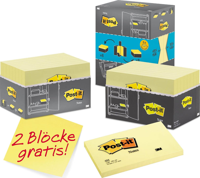 Post-it Notes - Canary Yellow - Value Pack of 16 Pads + 2 Free Pads - 76 mm x 127 mm 76 mm x 127 mm 16 Pads + 2 Pads