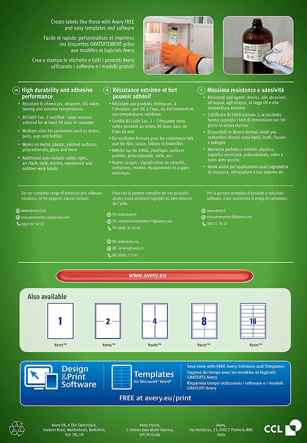 Avery - Avery Ultra Resistant Labels 105 x 148mm Permanent 4 Labels Per Sheet (Pack 200 Labels) B3483-50