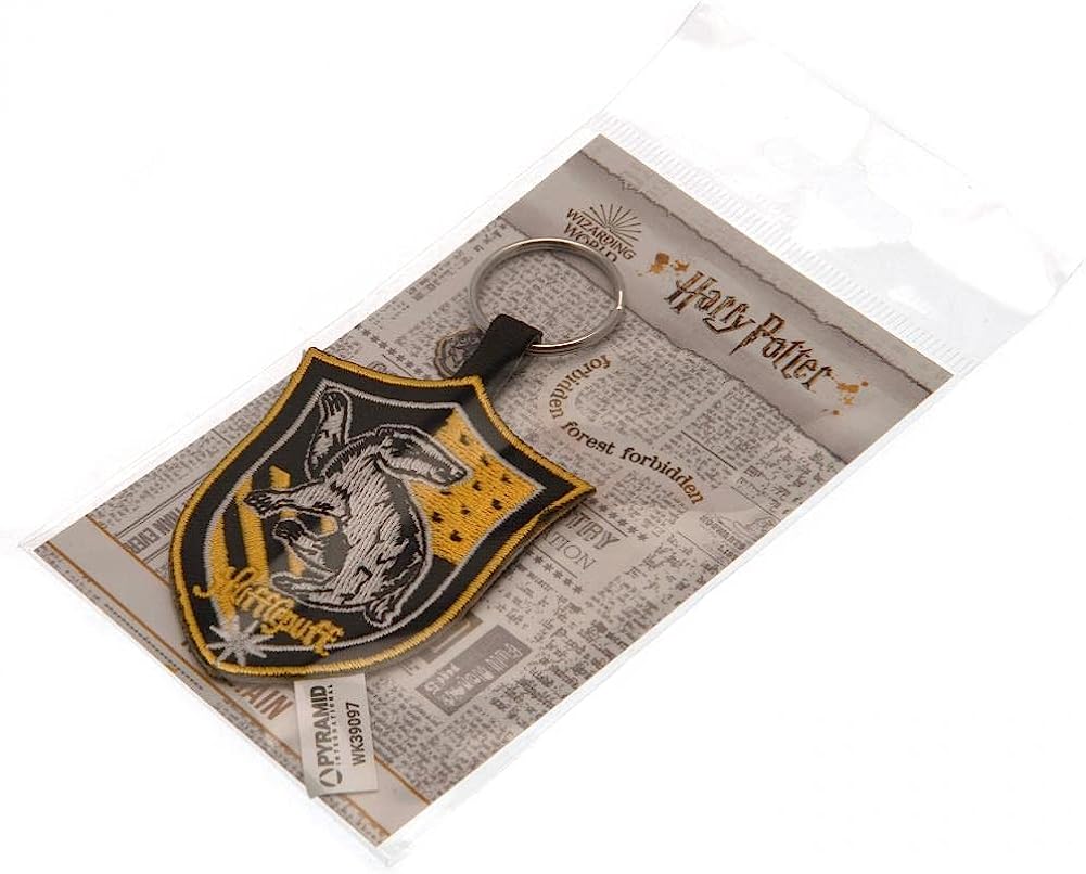HARRY POTTER Hufflepuff Crest Woven Keyring - Official Merchandise