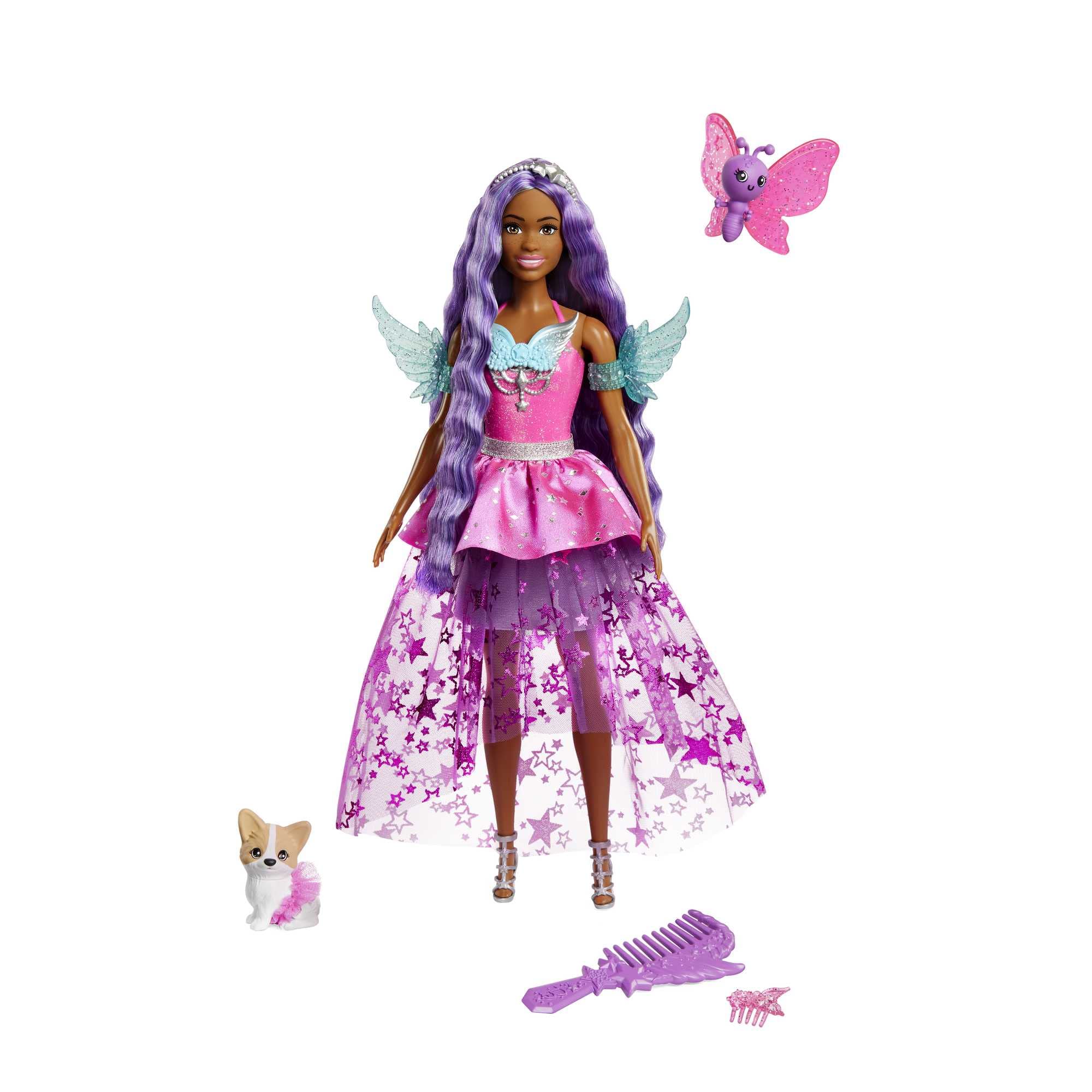 Barbie Doll with Two Fairytale Pets and Wing-Detailed Dress, Barbie “Brooklyn” Doll From Barbie A Touch of Magic, 7-inch Long Fantasy Hair, HLC33
