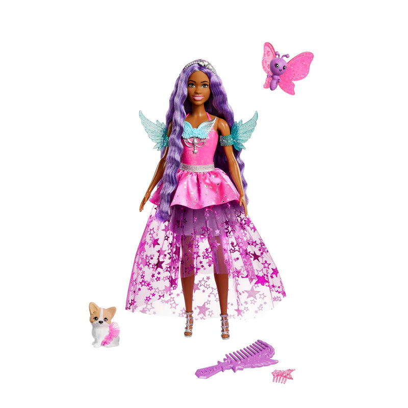 Barbie Doll with Two Fairytale Pets and Wing-Detailed Dress, Barbie “Brooklyn” Doll From Barbie A Touch of Magic, 7-inch Long Fantasy Hair, HLC33