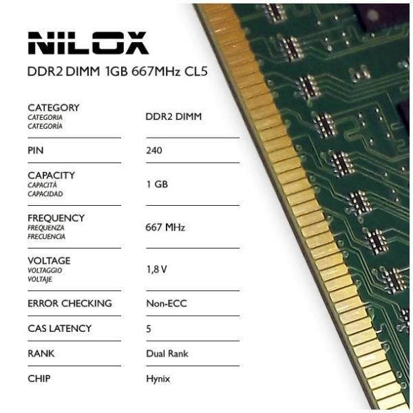 Nilox 1 GB PC2 – 5300 DDR2 Memory (PC/server, 240-pin DIMM, 1 x 1 GB, Green)