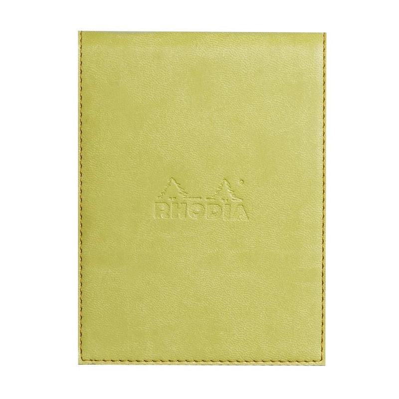 RHODIA 128206C - Clipboard Case + Stapled Notepad No. 12 Anise - 8.5x12 cm - Lined - 80 Detachable Sheets - White Clairefontaine Paper 80 g/m - Pencil Holder - Faux Leather - Rhodiarama Collection Anise Green A7+ Lined