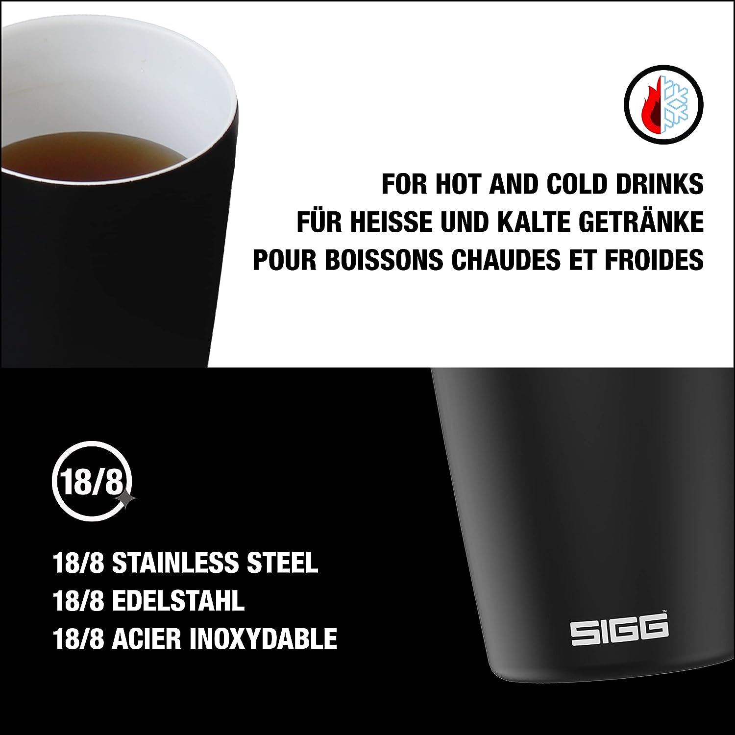 SIGG - Neso Pure Cream Coffee Travel Mug - With Tritan Lid - Dishwasher Safe - Lightweight - BPA Free - 18/8 Stainless Steel - 0.3L / 0.4L Black 0.3 L