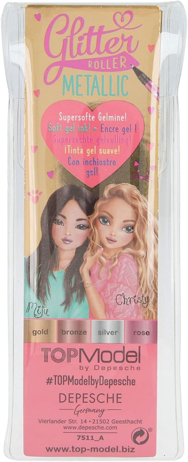 Depesche 7511 TOPModel - Metallic Gel Pens Set of 4 Gold Silver Bronze Pink Writing and Decorating, Colourful 4 metallic case