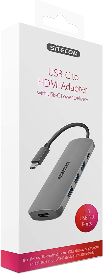 Sitecom USB-C to HDMI Adapter - with USB-C Power Delivery + 3 USB 3.0 Ports