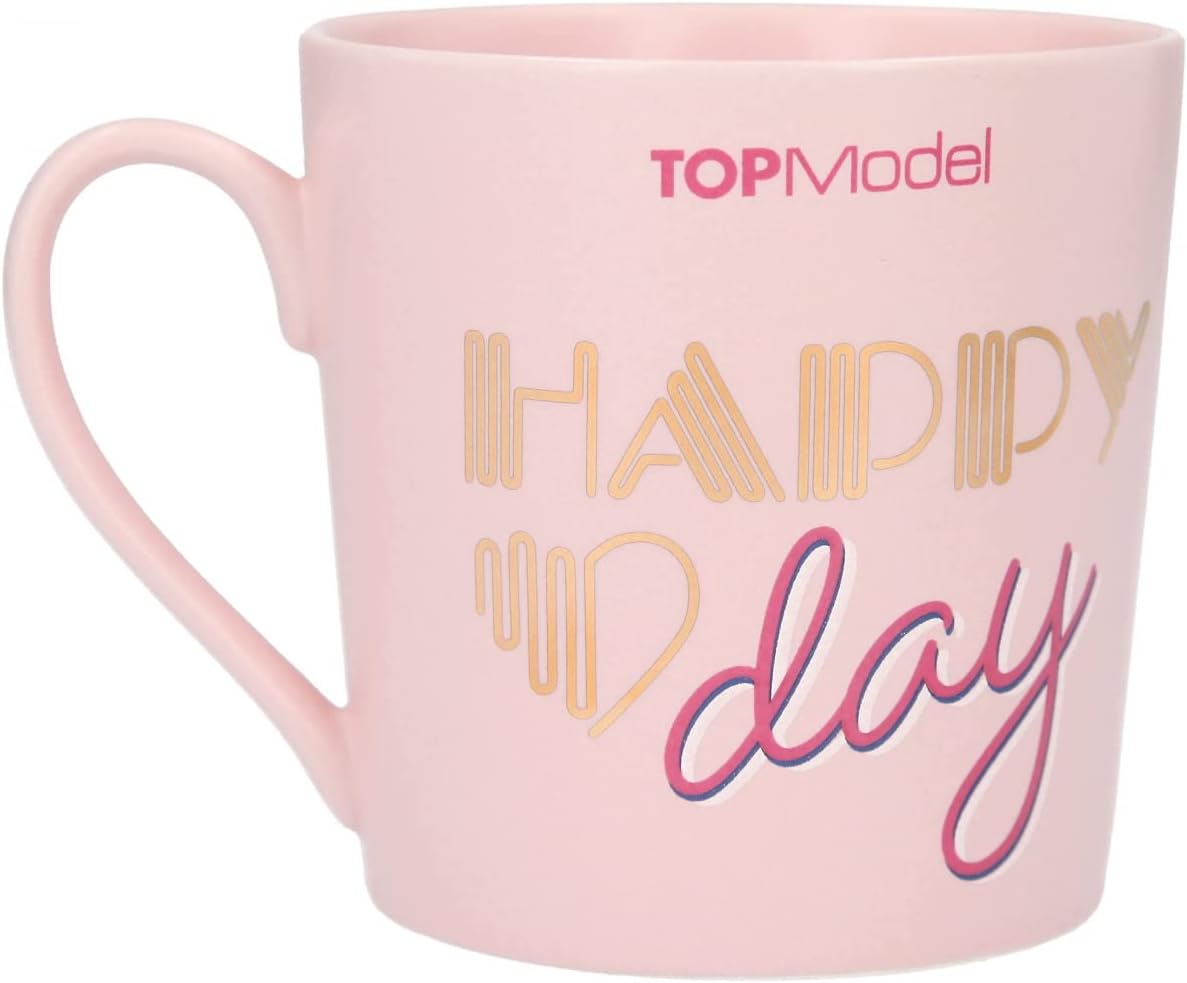 Depesche 12034 TOPModel Seventies Mug in Light Pink with Model Motif Lettering and Gold Highlights Drinking Cup with Porcelain Handle Capacity Approx. 300 ml