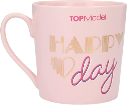 Depesche 12034 TOPModel Seventies Mug in Light Pink with Model Motif Lettering and Gold Highlights Drinking Cup with Porcelain Handle Capacity Approx. 300 ml