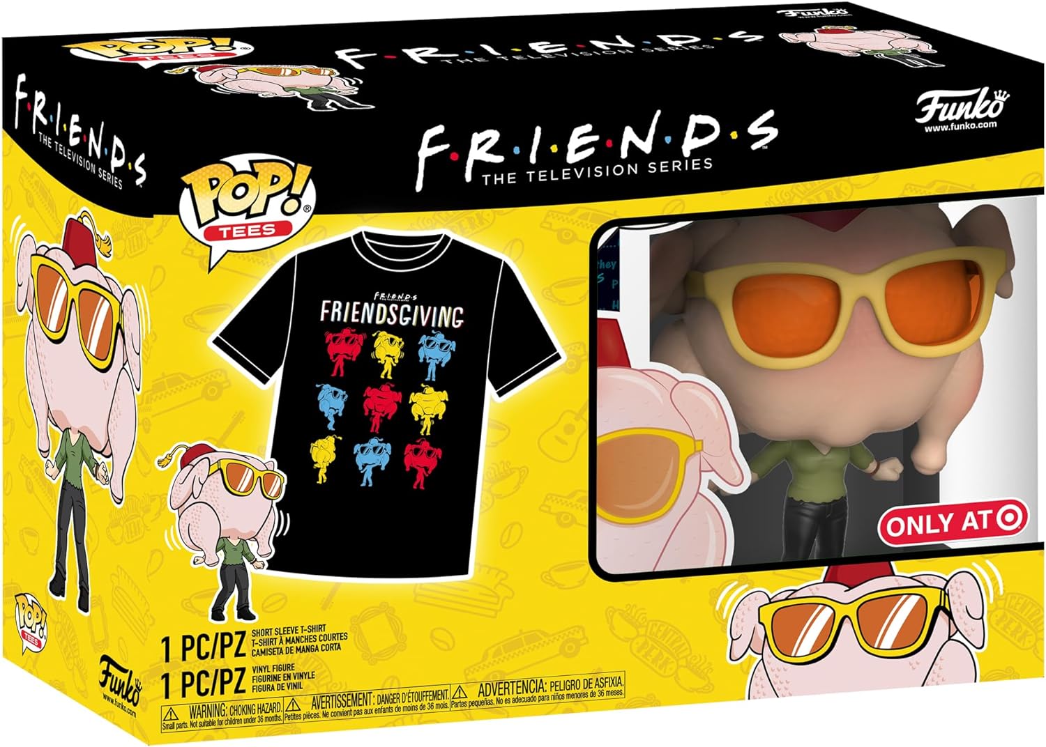 Funko Pop! & Tee: Friends - Monica With Turkey With Turkey - Extra Large - (XL) - T-Shirt - Clothes With Collectable Vinyl Figure - Gift Idea - Toys and Short Sleeve Top for Adults Unisex Men