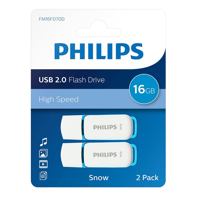 Philips Snow Series USB 2.0 Flash Drive Memory Stick - SUPER VALUE TWIN PACK - 16GB