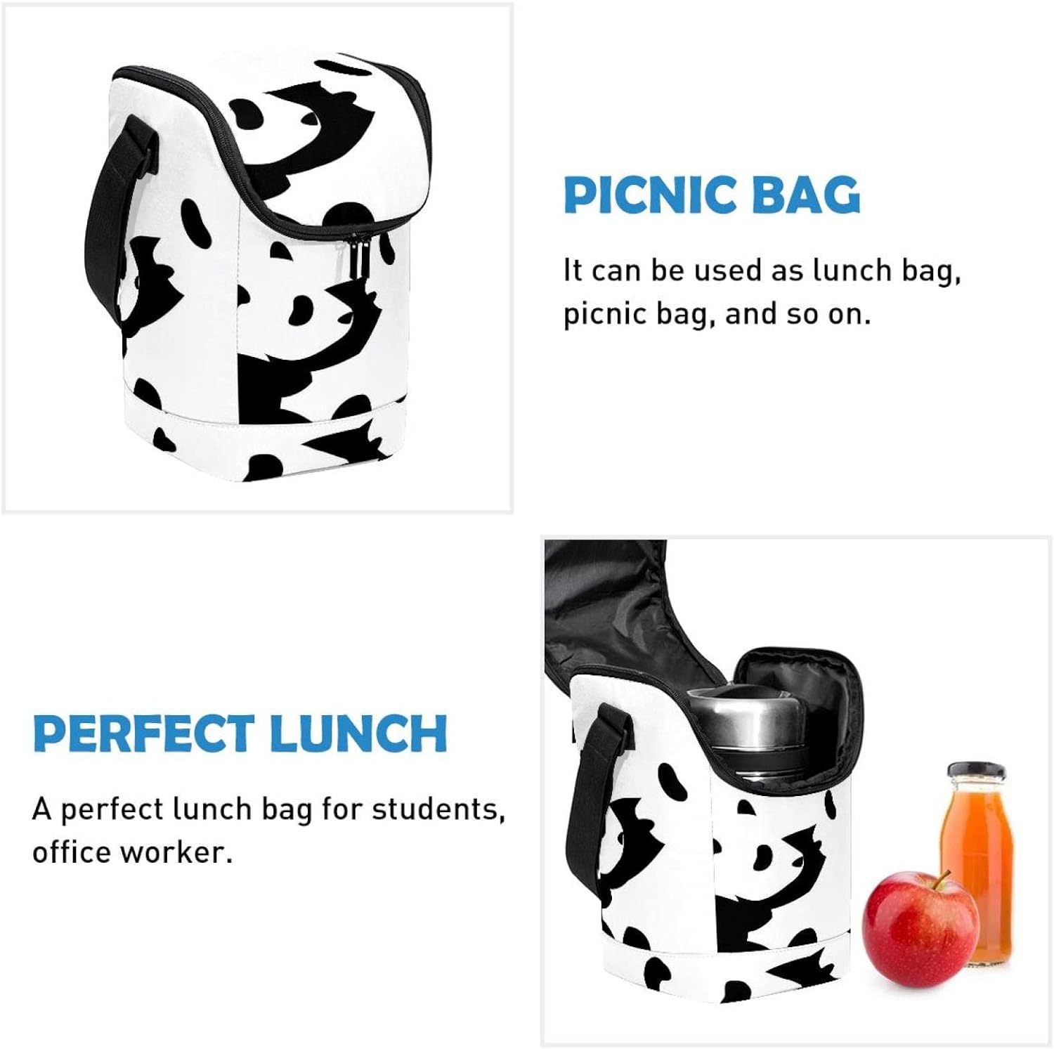 Tfcocft Lunch Bag Damen,Lunchbox F?¼R Damen,Kleine Lunch Tasche,Isolierte Lunch Tasche,Schwarz Wei?ÿes Panda Tier Muster
